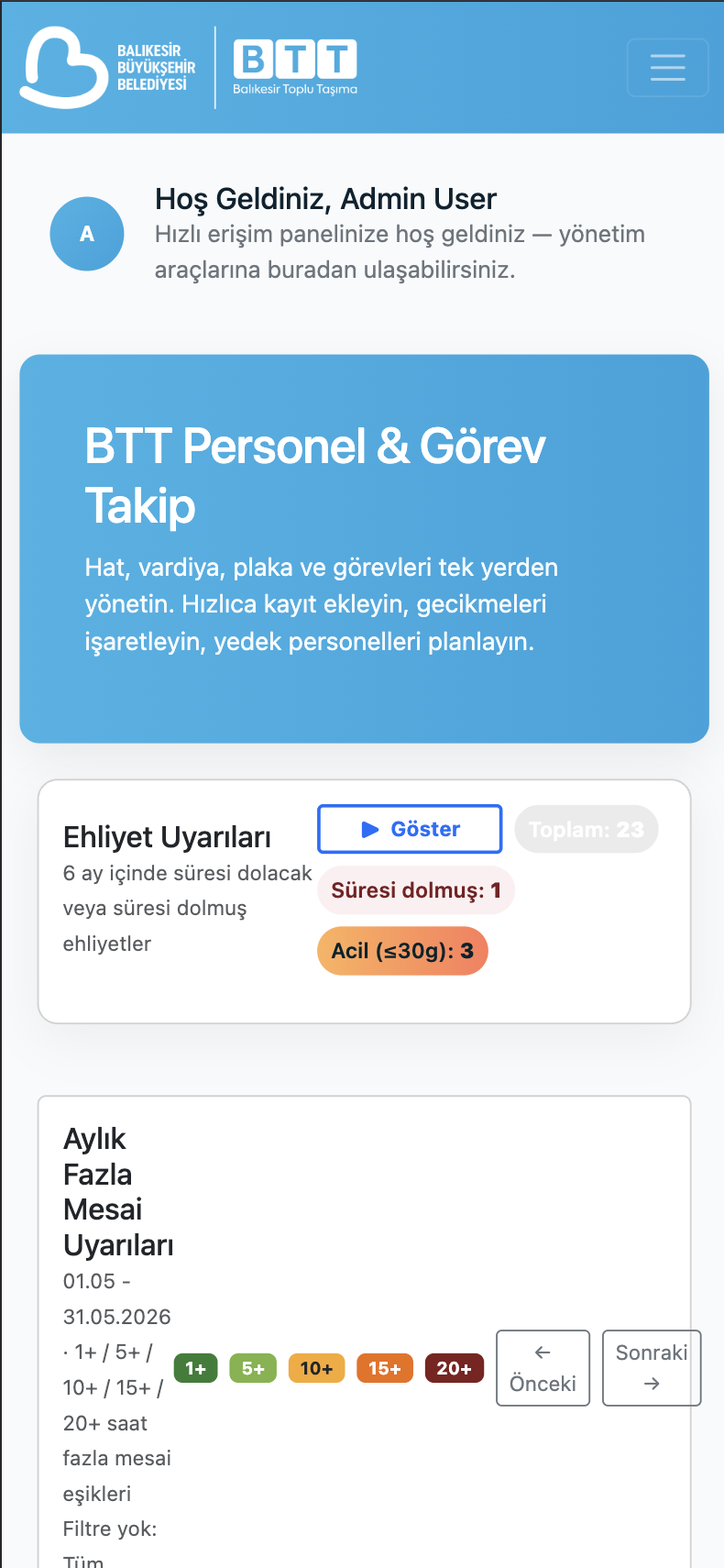 BTT Vardiya Takip Sistemi